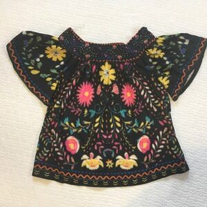 Flying Tomato Off The Shoulder Floral Top Women's Size S Black